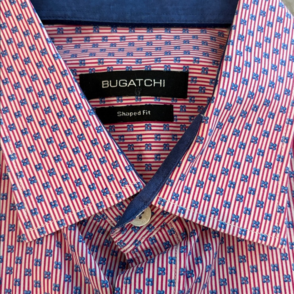 Bugatchi Men's Pink and Blue Button Down Shirt - Picture 3 of 7
